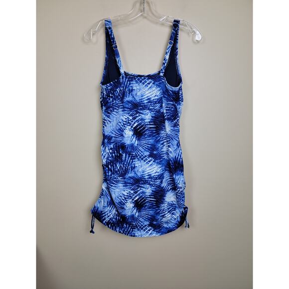 Lands' End Women's Scoop Neck Swim Dress Ruched Adjustable Straps Blue Sz 8 - Picture 5 of 6